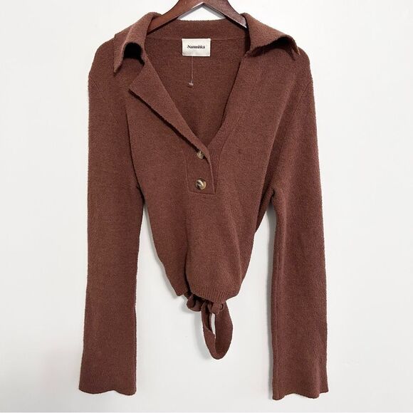 Nanushka Rosalie Tie Front Sweater in Nutmeg Medium - Picture 2 of 7